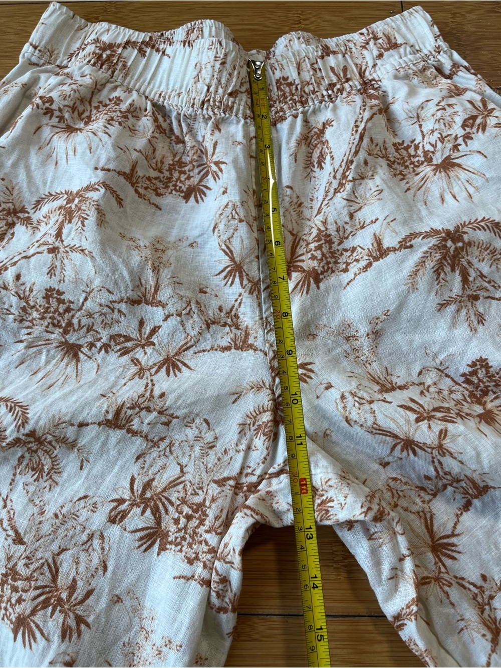 C&C California Cream 100% Linen Wide Leg Pants with Brown Floral Print - Picture 6 of 10